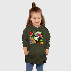 Толстовка детская хлопковая Женское лицо в солнцезащитных очках, граффити поп, цвет: хаки — фото 2