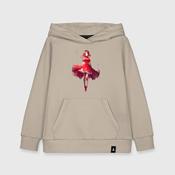 Толстовка детская хлопковая Аниме девушка в красном платье, цвет: миндальный