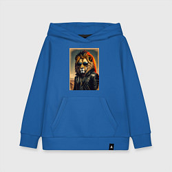 Толстовка детская хлопковая Лев рокер, цвет: синий