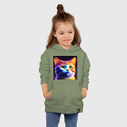 Толстовка детская хлопковая Милый котик с большими глазами, цвет: авокадо — фото 2