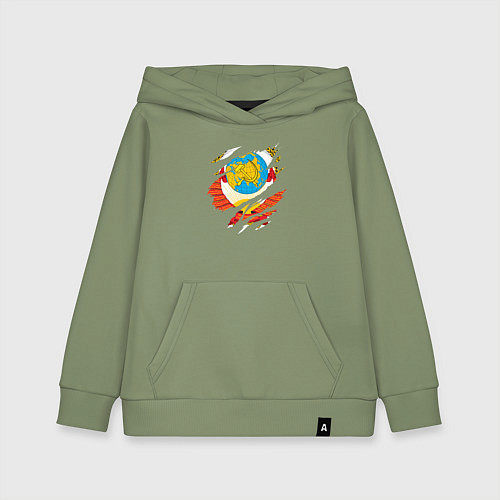 Детская толстовка-худи Герб советского союза в разрыве / Авокадо – фото 1