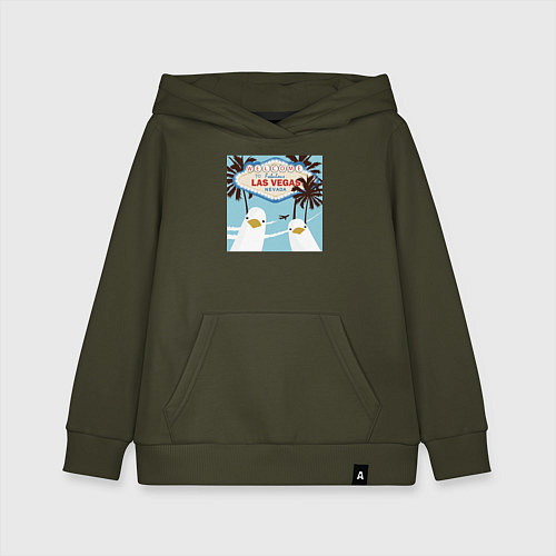 Детская толстовка-худи Чайки на курорте / Хаки – фото 1