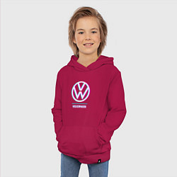 Толстовка детская хлопковая Значок Volkswagen в стиле glitch, цвет: маджента — фото 2