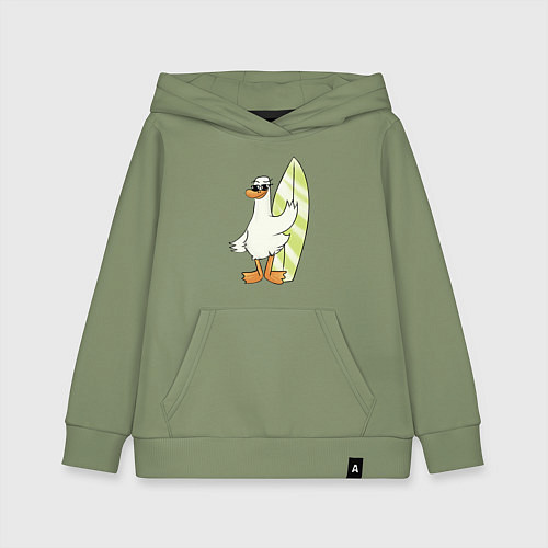 Детская толстовка-худи Гусь серфингист в очках / Авокадо – фото 1