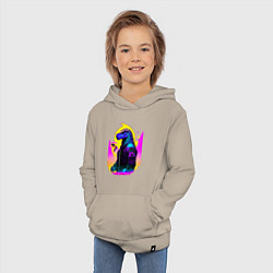 Толстовка детская хлопковая Cool dinosaur - cyberpunk - neural network, цвет: миндальный — фото 2