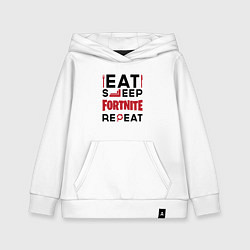 Толстовка детская хлопковая Надпись: eat sleep Fortnite repeat, цвет: белый