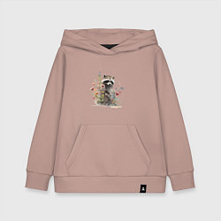 Толстовка детская хлопковая Акварельный милый енот, цвет: пыльно-розовый