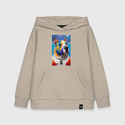 Толстовка детская хлопковая Разноцветный пёс с похожей планеты - нейросеть, цвет: миндальный