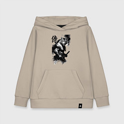 Толстовка детская хлопковая Tiger samurai - hieroglyph - art, цвет: миндальный
