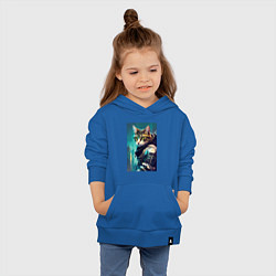 Толстовка детская хлопковая Крутой котейка - киберпанк - нейросеть, цвет: синий — фото 2