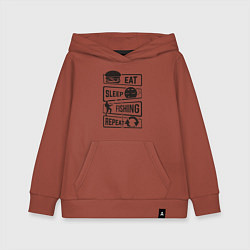 Толстовка детская хлопковая Eat sleep fishing repeat, цвет: кирпичный