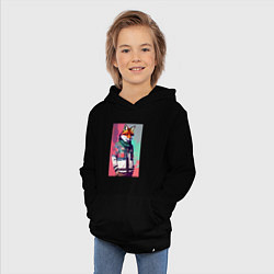 Толстовка детская хлопковая Крутой лис в модной куртке - нейросеть, цвет: черный — фото 2