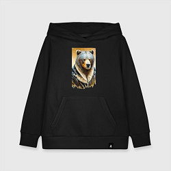 Толстовка детская хлопковая Могучий медведь в кожаной куртке, цвет: черный