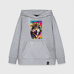 Толстовка детская хлопковая Красочный волк - поп-арт - нейросеть, цвет: меланж