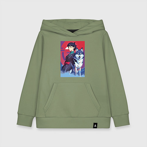 Детская толстовка-худи Девочка со своим другом волком - аниме / Авокадо – фото 1