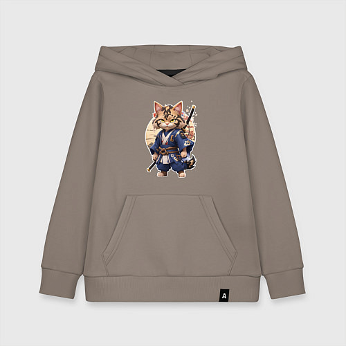 Детская толстовка-худи Котик- самурай - японский стиль / Утренний латте – фото 1