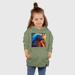 Толстовка детская хлопковая Медведь-индеец от нейросети, цвет: авокадо — фото 2