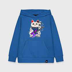 Толстовка детская хлопковая Рок кот нэко с микрофоном и гитарой, цвет: синий