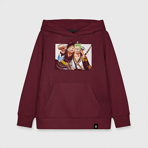 Детская толстовка-худи Луффи и Ророноа Зоро - Ван пис / Меланж-бордовый – фото 1