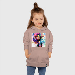 Толстовка детская хлопковая Портрет афро девушки с акварельными брызгами, цвет: пыльно-розовый — фото 2