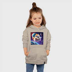 Толстовка детская хлопковая Толстый кот в космосе, цвет: миндальный — фото 2