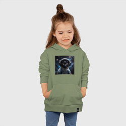 Толстовка детская хлопковая Черный котик космонавт, цвет: авокадо — фото 2
