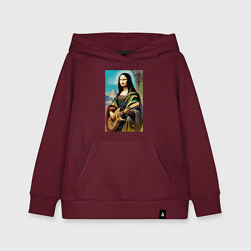 Детская толстовка-худи Мона Лиза лабает на гитаре / Меланж-бордовый – фото 1