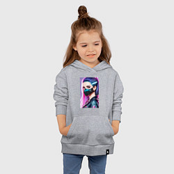 Толстовка детская хлопковая Красавица в маске - киберпанк - нейросеть, цвет: меланж — фото 2