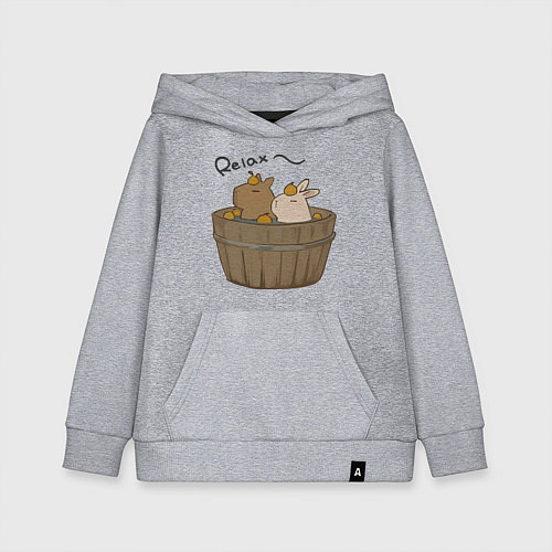 Детская толстовка-худи Милая капибара с зайчиком и апельсинкой / Меланж – фото 1