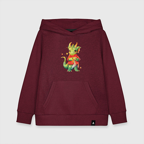Детская толстовка-худи Милый дракончик в свитере / Меланж-бордовый – фото 1