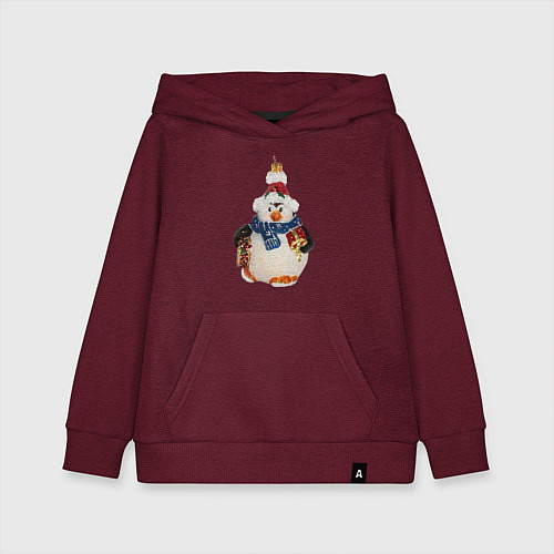 Детская толстовка-худи Пингвин в шарфе с подарками / Меланж-бордовый – фото 1
