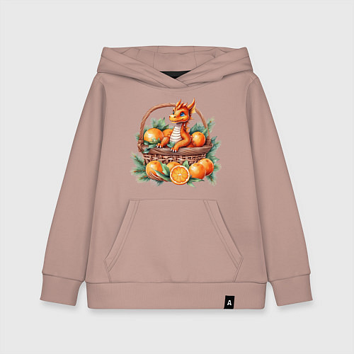 Детская толстовка-худи Оранжевый дракон 2024 как мандарин в корзинке / Пыльно-розовый – фото 1
