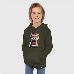 Толстовка детская хлопковая Котик в новогоднем свитере, цвет: хаки — фото 2