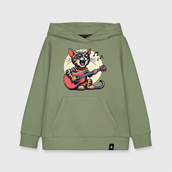 Толстовка детская хлопковая Забавный полосатый кот играет на гитаре, цвет: авокадо