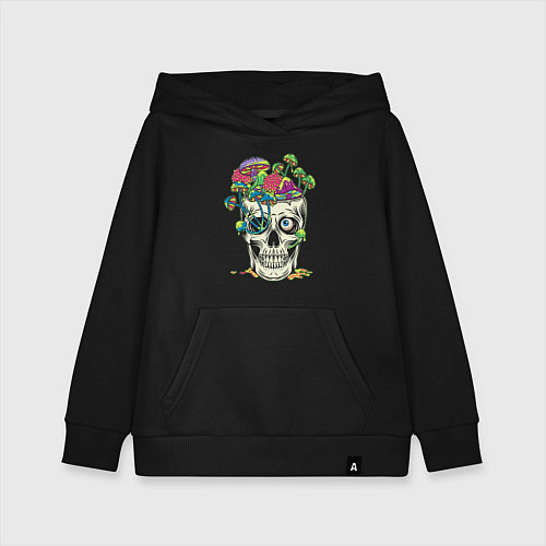 Детская толстовка-худи Психоделический череп с грибами / Черный – фото 1