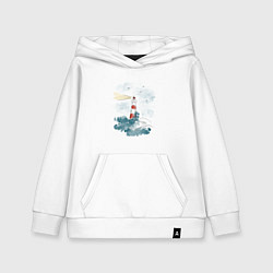 Детская толстовка-худи Маяк и волны - акварель