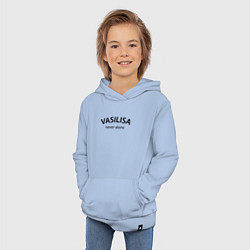 Толстовка детская хлопковая Vasilisa never alone - motto, цвет: мягкое небо — фото 2