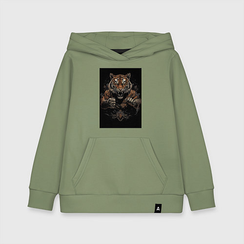 Детская толстовка-худи Тайский бокс тигр в стойке / Авокадо – фото 1