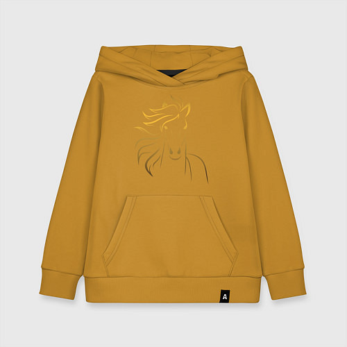 Детская толстовка-худи Золотой силуэт лошади / Горчичный – фото 1