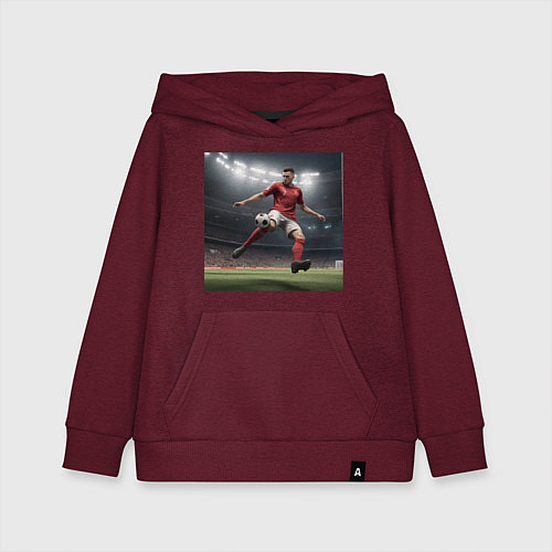 Детская толстовка-худи Футболист пинающий мяч / Меланж-бордовый – фото 1