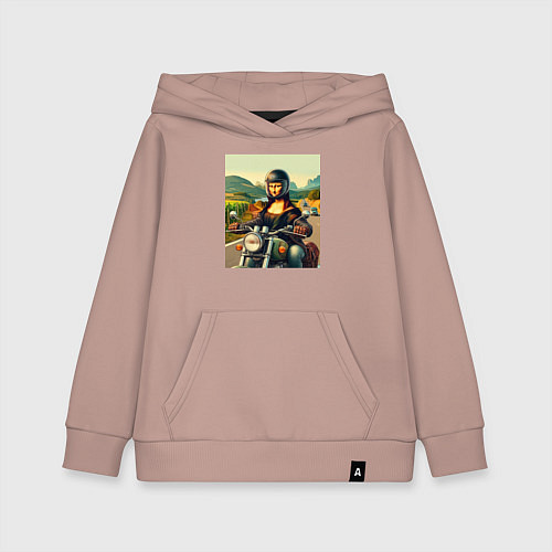 Детская толстовка-худи Mona Lisa on a motorcycle - ai art / Пыльно-розовый – фото 1