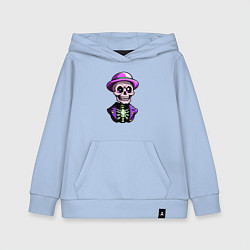 Толстовка детская хлопковая Скелет в фиолетовой шляпе, цвет: мягкое небо