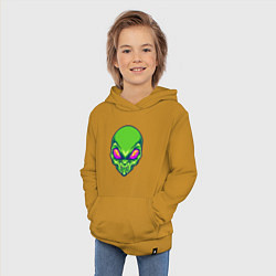 Толстовка детская хлопковая Голова зелёного пришельца, цвет: горчичный — фото 2