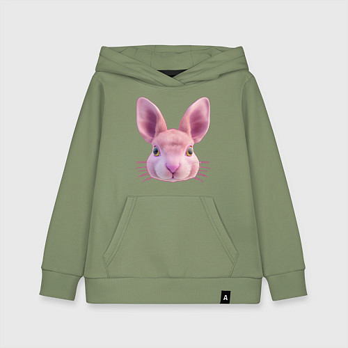 Детская толстовка-худи Розовый заяц - портрет кролика / Авокадо – фото 1