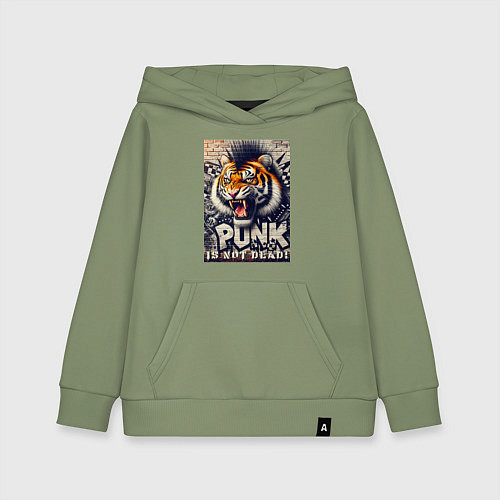 Детская толстовка-худи Cool tiger - punks not dead / Авокадо – фото 1
