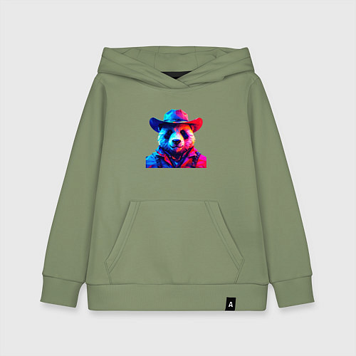 Детская толстовка-худи Панда ковбой / Авокадо – фото 1