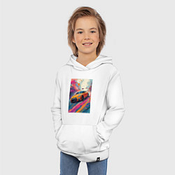 Толстовка детская хлопковая Nissan GT-R дрифт в городе, цвет: белый — фото 2