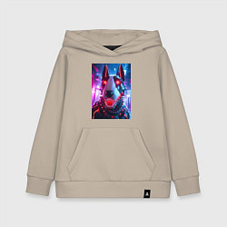 Толстовка детская хлопковая Морда кибер бультерьера - неоновое свечение, цвет: миндальный