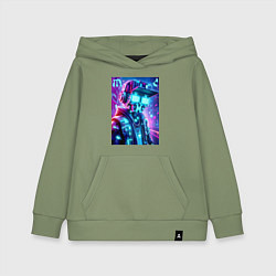 Толстовка детская хлопковая Minecraft and Cyberpunk collaboration - ai art neo, цвет: авокадо
