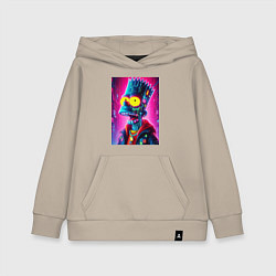 Толстовка детская хлопковая Cyber Bart Simpson - neon glow ai art, цвет: миндальный